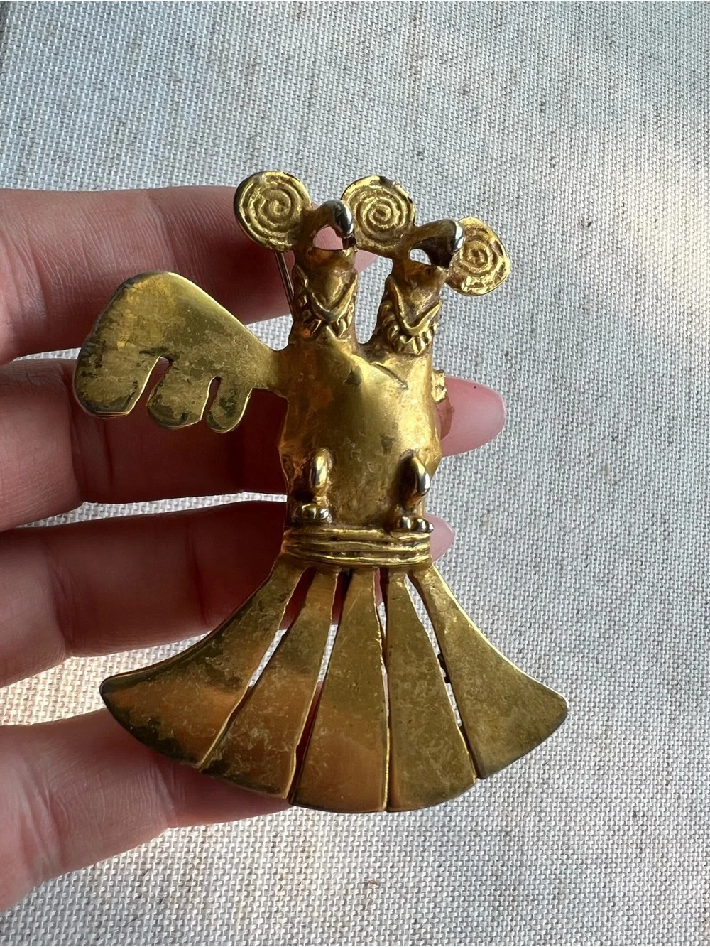 Brass Double-Headed Bird Pendant - Gold Tone